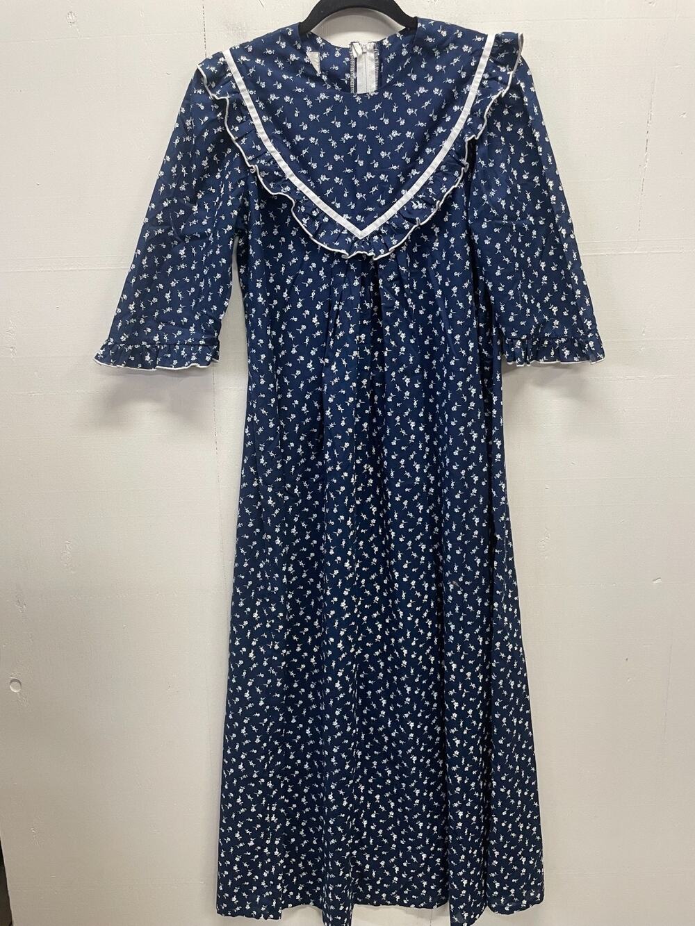 Tropicana Hawaii Vintage Dress Medium Full Length Blue Grannycore Cottagecore